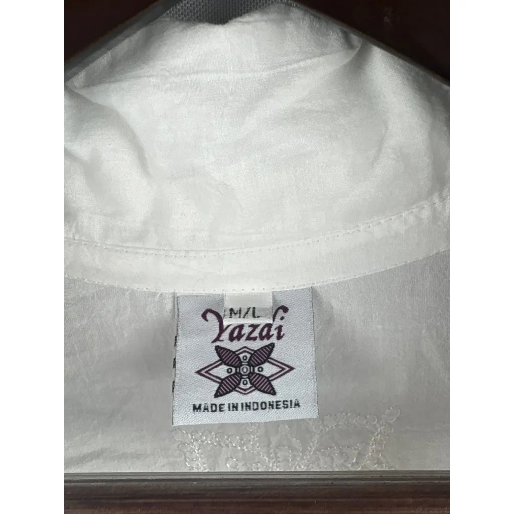 Women’s Yazdi Size M/L White Cotton Long Sleeve Button Up with Floral Embroidery - Image 6