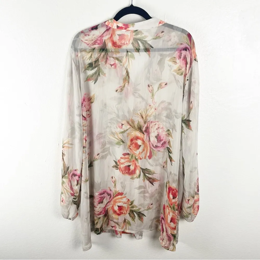 SUSAN GRAVER Sheer Floral Lace Trim Accents Long Sleeves Tunic Top, Size 3X - Image 2