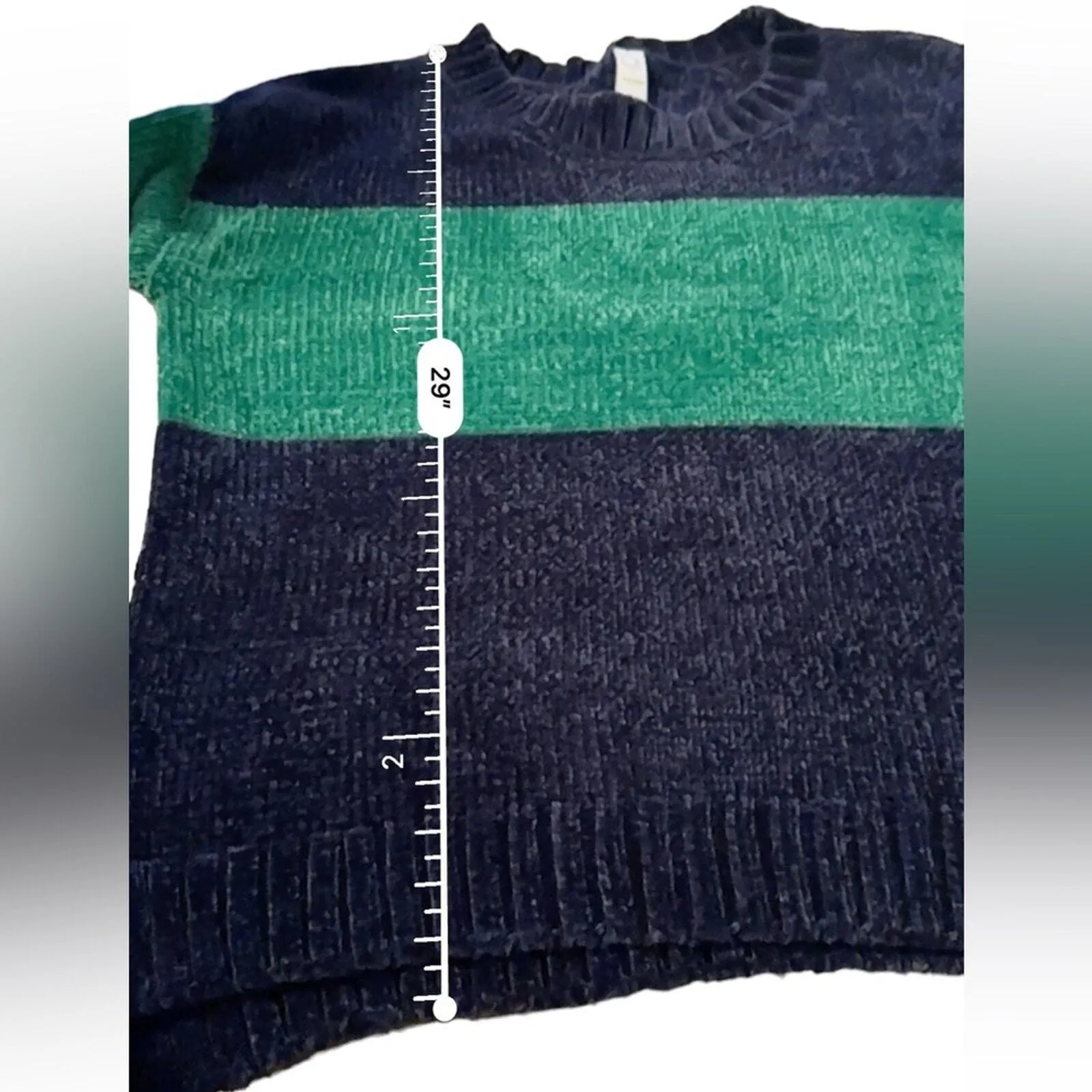 Offline by aerie Navy Blue & Green Long Sleeve Crewneck Chenille Sweater Sz L - Image 11