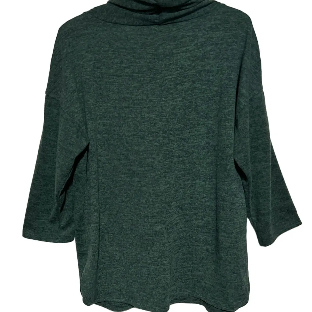 NY Collection Green Quarter Sleeve Cowl Neck Sweater‎ Wooden Buttons Size XL - Image 2