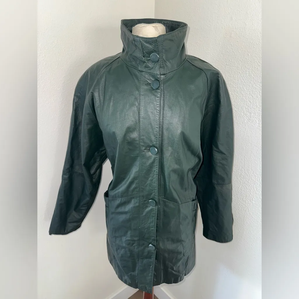 Vintage PELLE New York Milano Green Leather Women’s Coat Jacket - Image 4