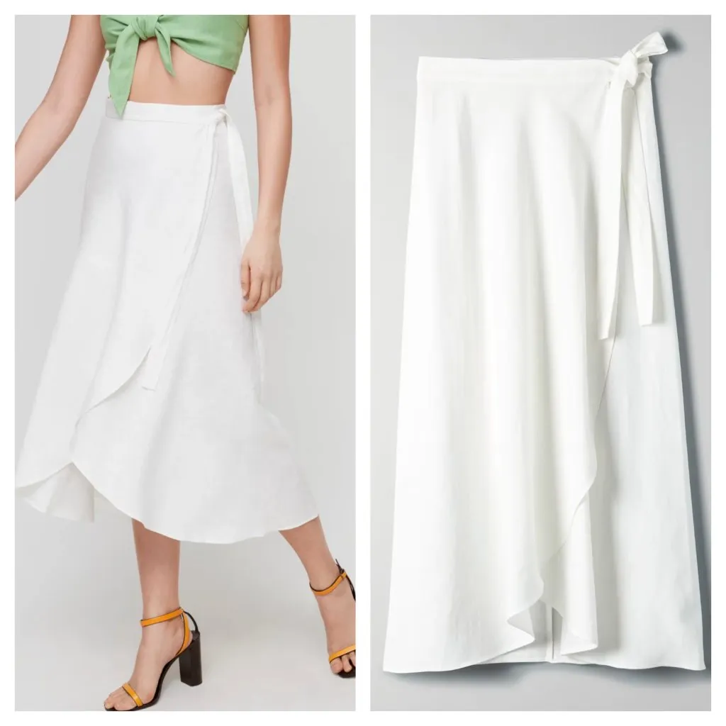 Aritzia Wilfred Eleta Linen True Wrap Skirt in White Tie Waist Midi Women's M - Image 2