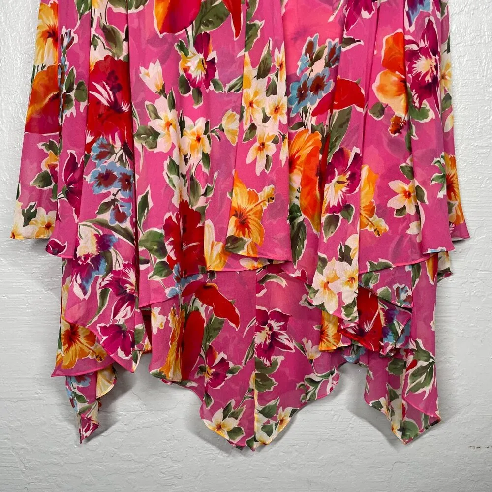 Laurel Ralph Lauren Women Plus Size 20W Pink Blue Floral Chiffon Hanky Hem Skirt - Image 2