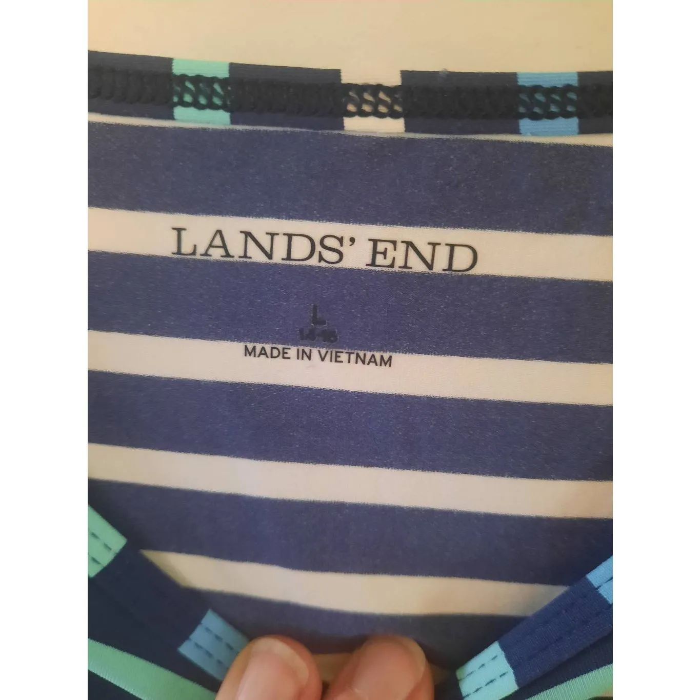 Lands End Top Womens L 14-16 Blue Stripe Long Sleeve Rash Guard Sun Protection T - Image 2