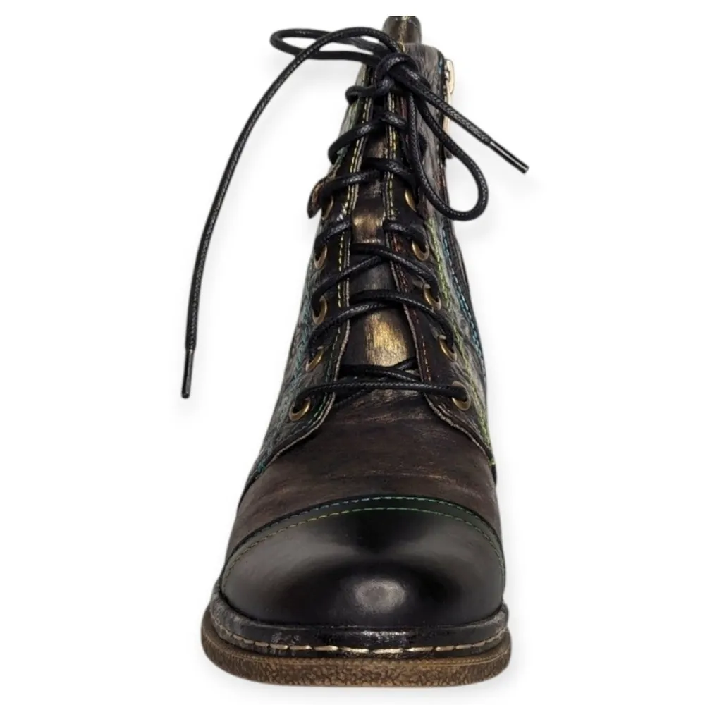 L'Artiste Spring Step Fallinluv Leather Lace-Up Boots Metallic Black 36 /‎ 5.5-6 - Image 3