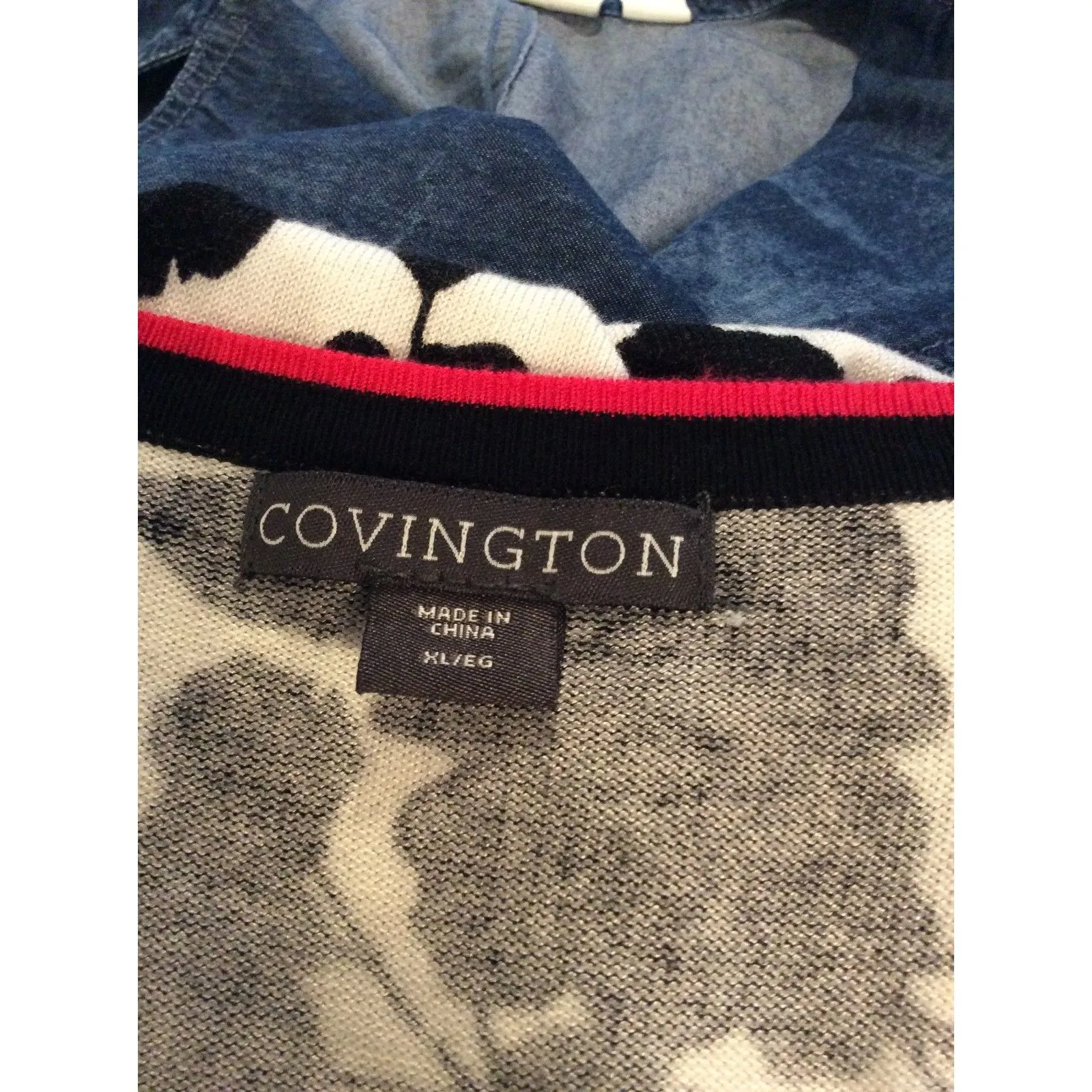 Covington Womens Sweater Set Black White Floral Top Cardigan Large XL - Image 8