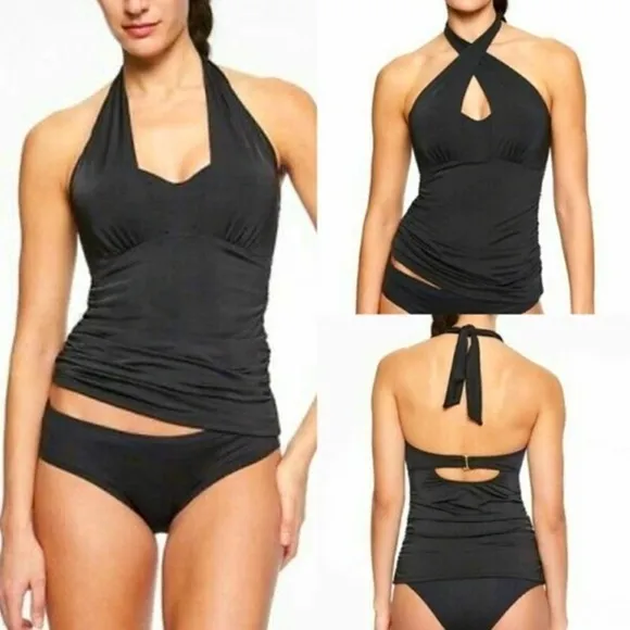 ATHLETA Solid Black Aqualuxe Bra Cup 2-Way Tankini Top - Image 2