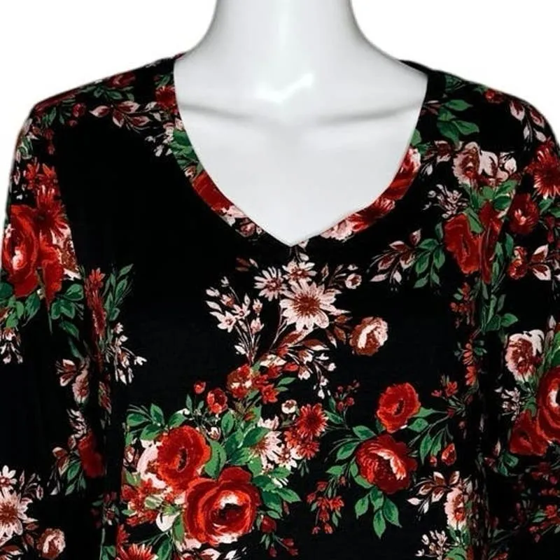 Pioneer‎ Woman Shirt Womens Medium Black Red Floral Flower Casual Bloomcore - Image 5