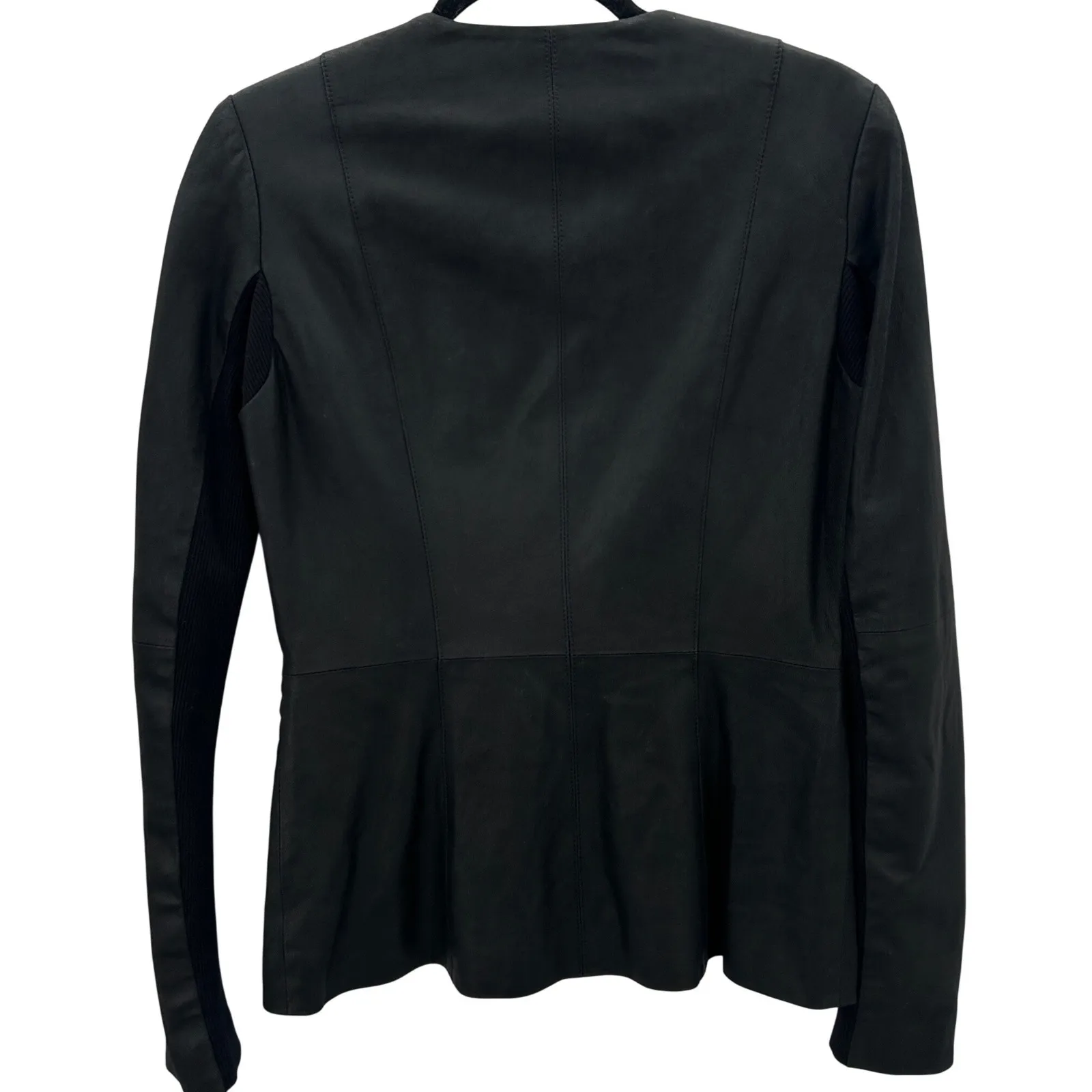 VEDA Black Lamb Leather Asymmetrical Moto Biker Peplum Jacket Womens Sz Small - Image 3