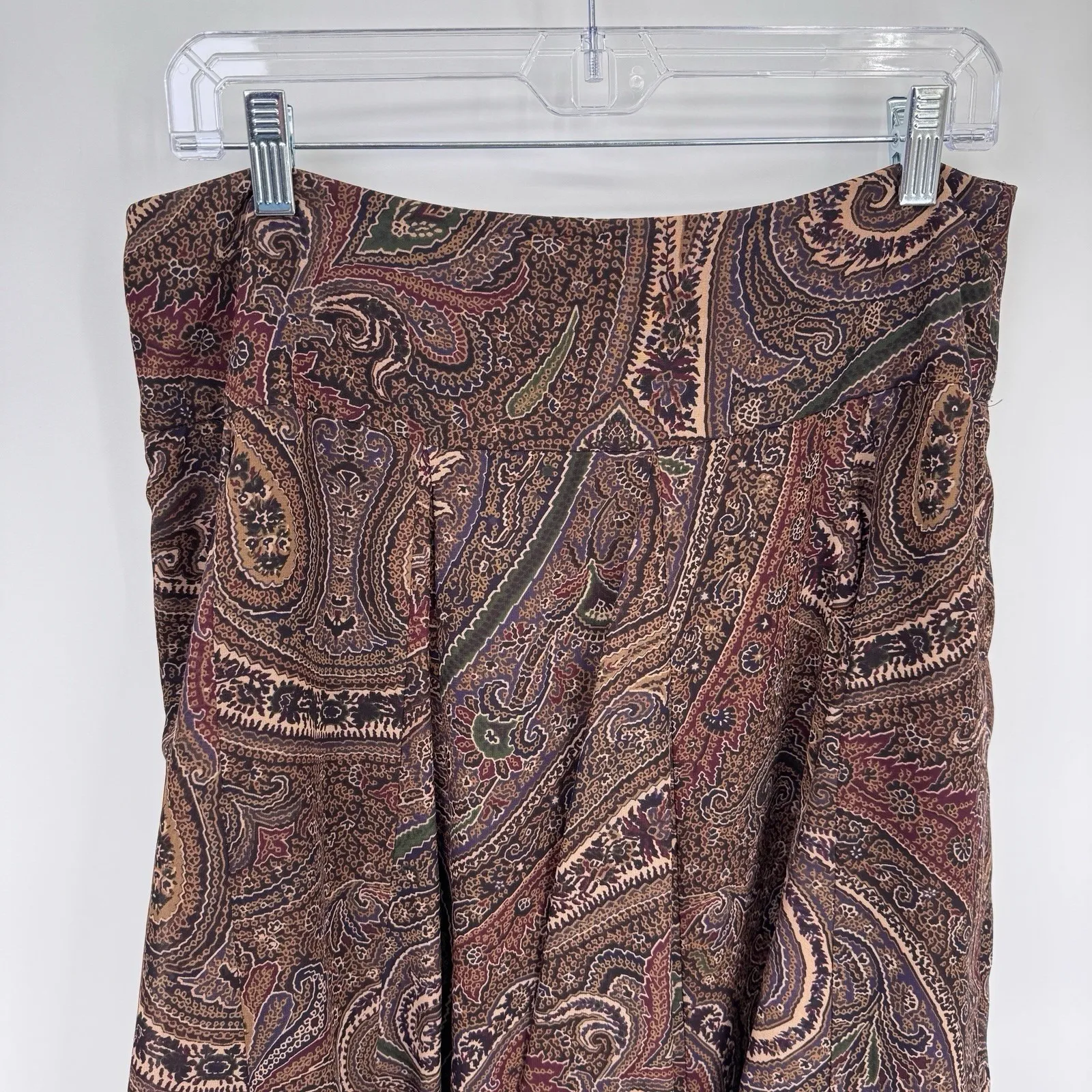 Vintage Y2K Chaps Forest Fairy Skirt Womens 8 Brown Paisley Polyester Preppy - Image 5