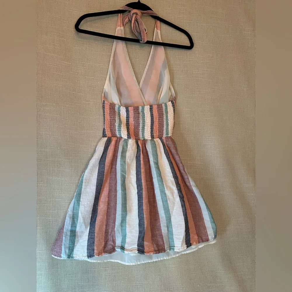 American Eagle MultiColored Stripe Serape Halter Mini Sundress Linen Size Small - Image 5
