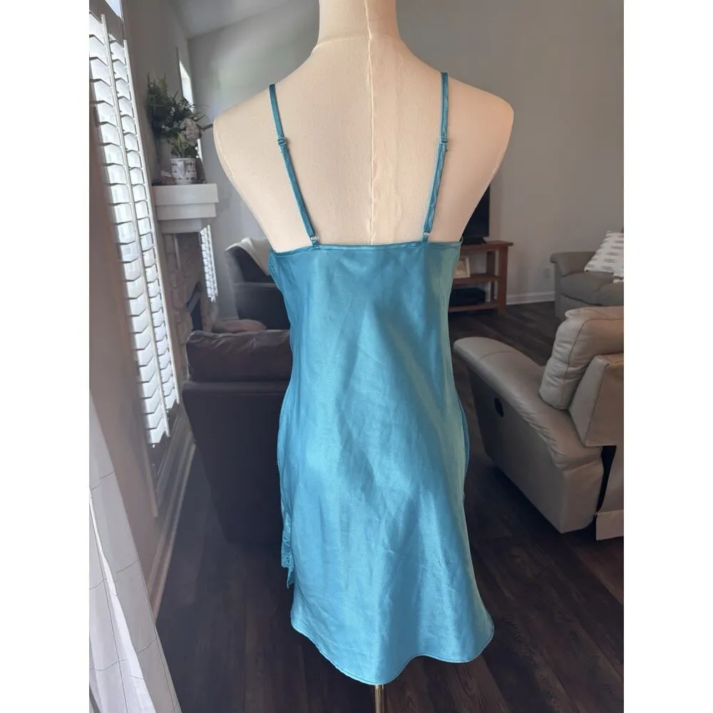 Frederick’s Of Hollywood Vintage Satin Blue Nightie Small Slip Lingerie Y2K Lace - Image 6