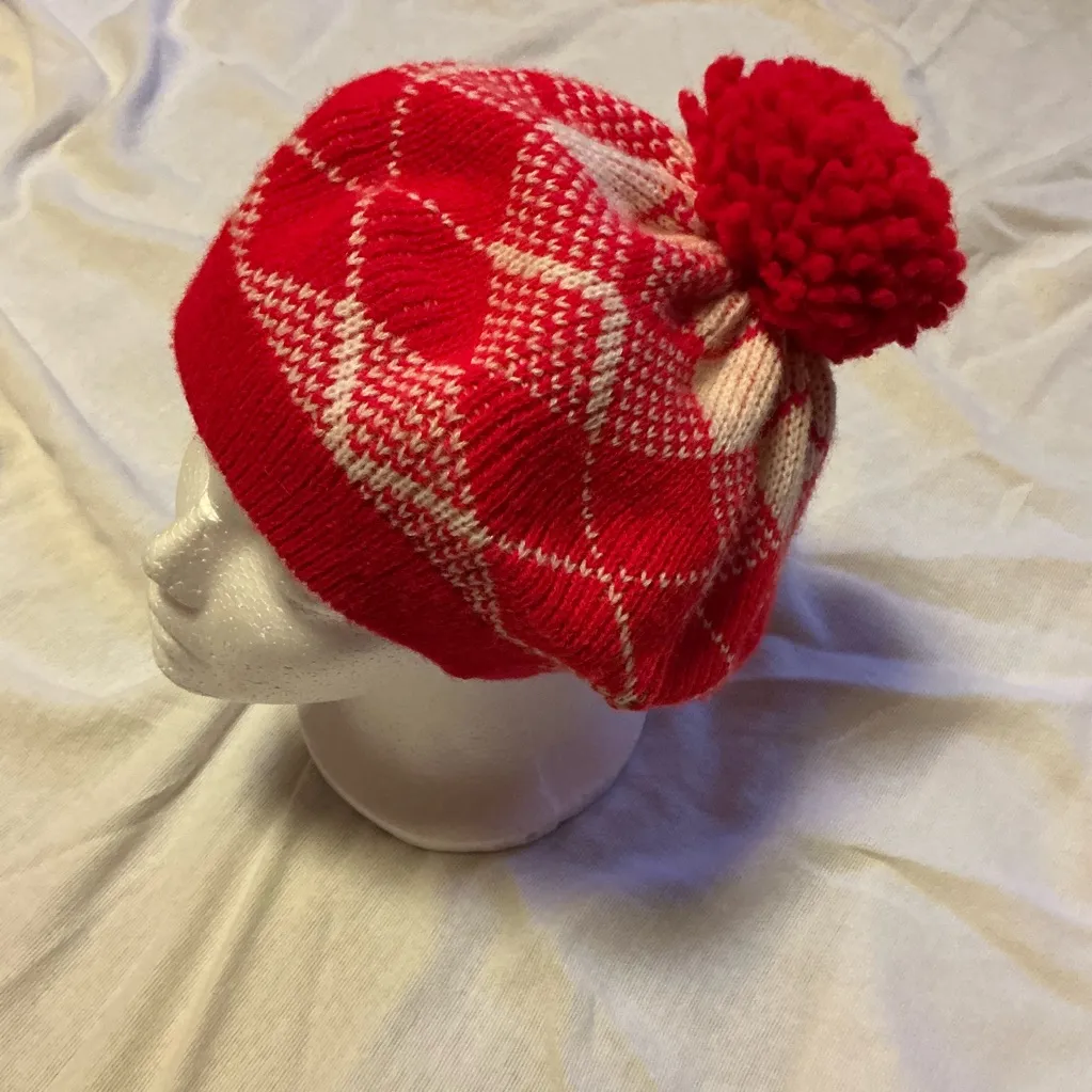 Vintage 70s red plaid Pom hat - Image 4