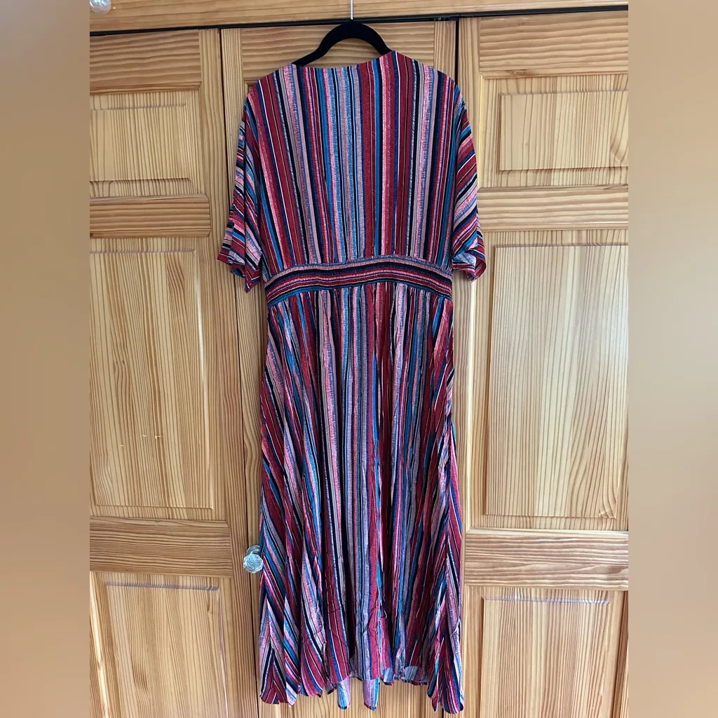 BloomChic Striped Contrast Dolman Sleeve Shirred Pocket Split Flutter Maxi Dress Red Size 12 - Image 10