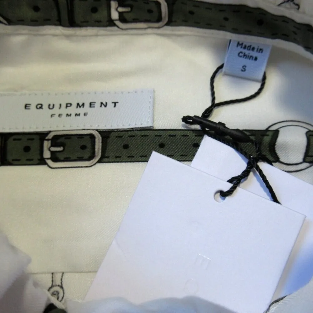 NWT Equipment Loudette in Nature White Chain Print Silk Tie Neck Blouse Shirt S - Image 6