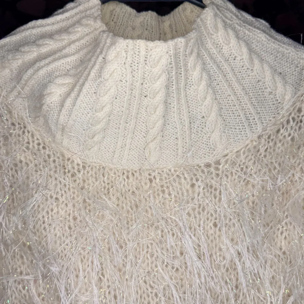 Fluffy, Sparkly, Vintage Cream Mohair Knit Sweater - Image 3
