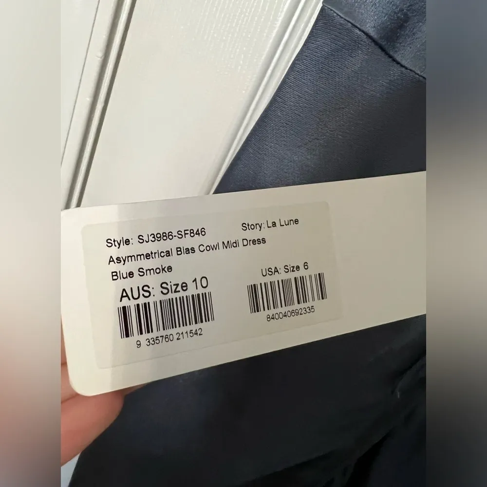 Shona Joy La Lune Asymmetrical Bias Cowl Midi Dress in Blue Smoke - Image 12