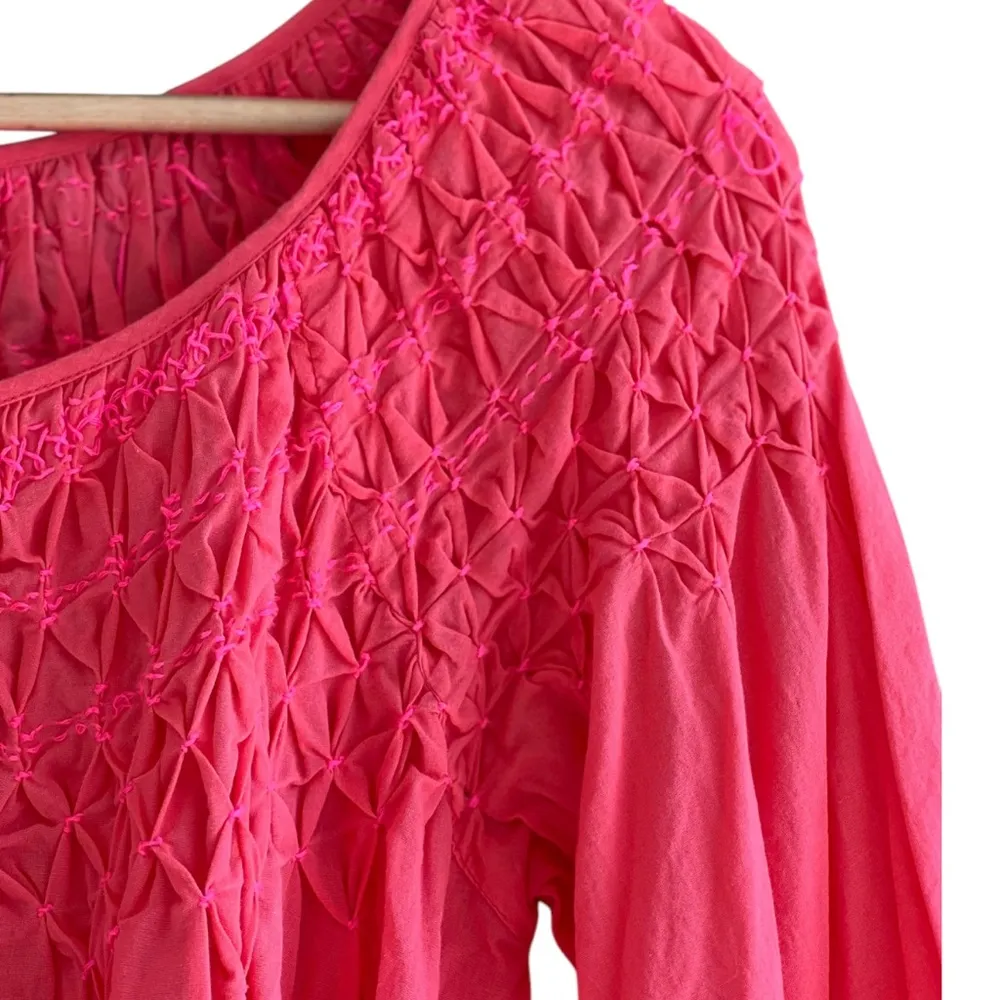 Free People women’s Orange / Pink stitching Baby Doll Blouse Top - Image 3