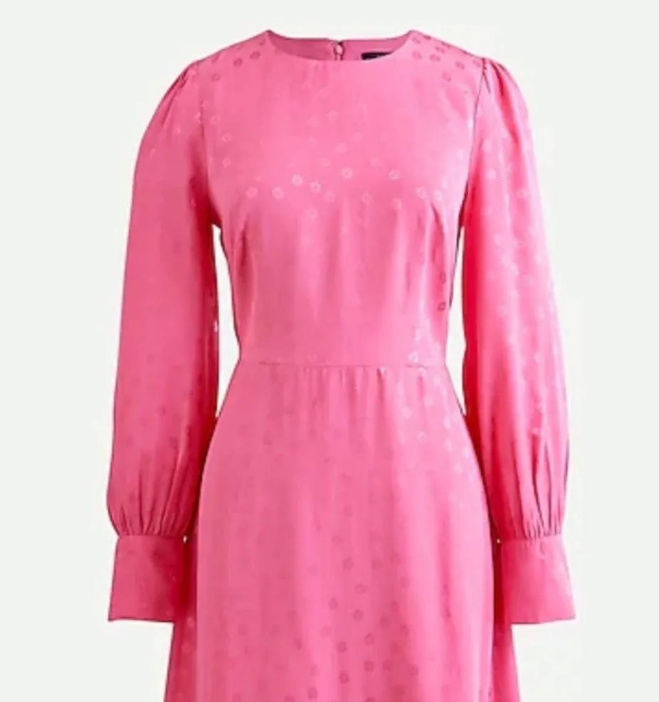 NWT J. Crew Barbie Pink Satin Printed Pleated Shoulder Mini  Shift Dress sz 0P - Image 8