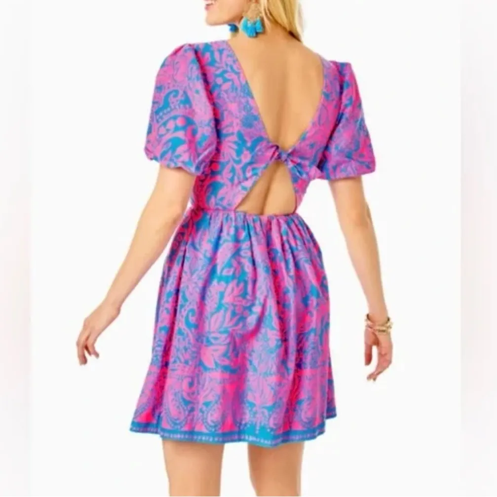 NWT Lilly Pulitzer 2 Suzie Short Sleeve Puff Dress in Pink and Blue - Image 2