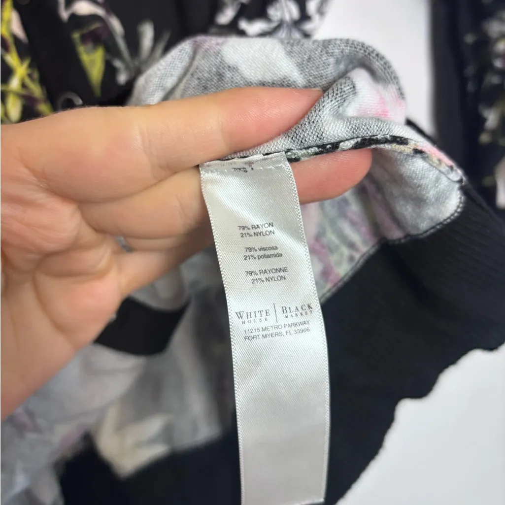 White House Black Market WHBM Floral Black Pink Snap Front Cardigan Sweater - Image 7