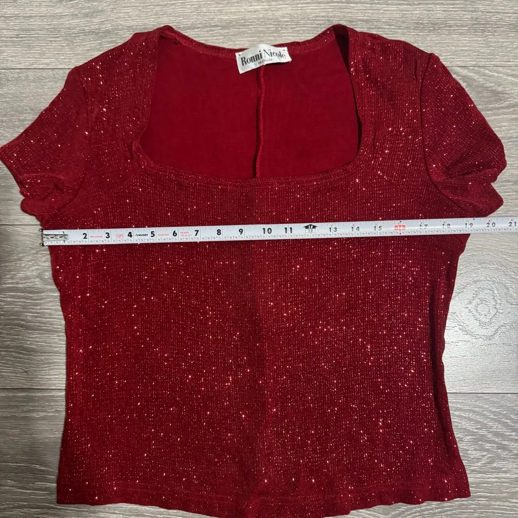 Ronni Nicole by Ouida Women Sparkling Wine Fitted Square‎ Neck Holiday Blouse XL - Image 5