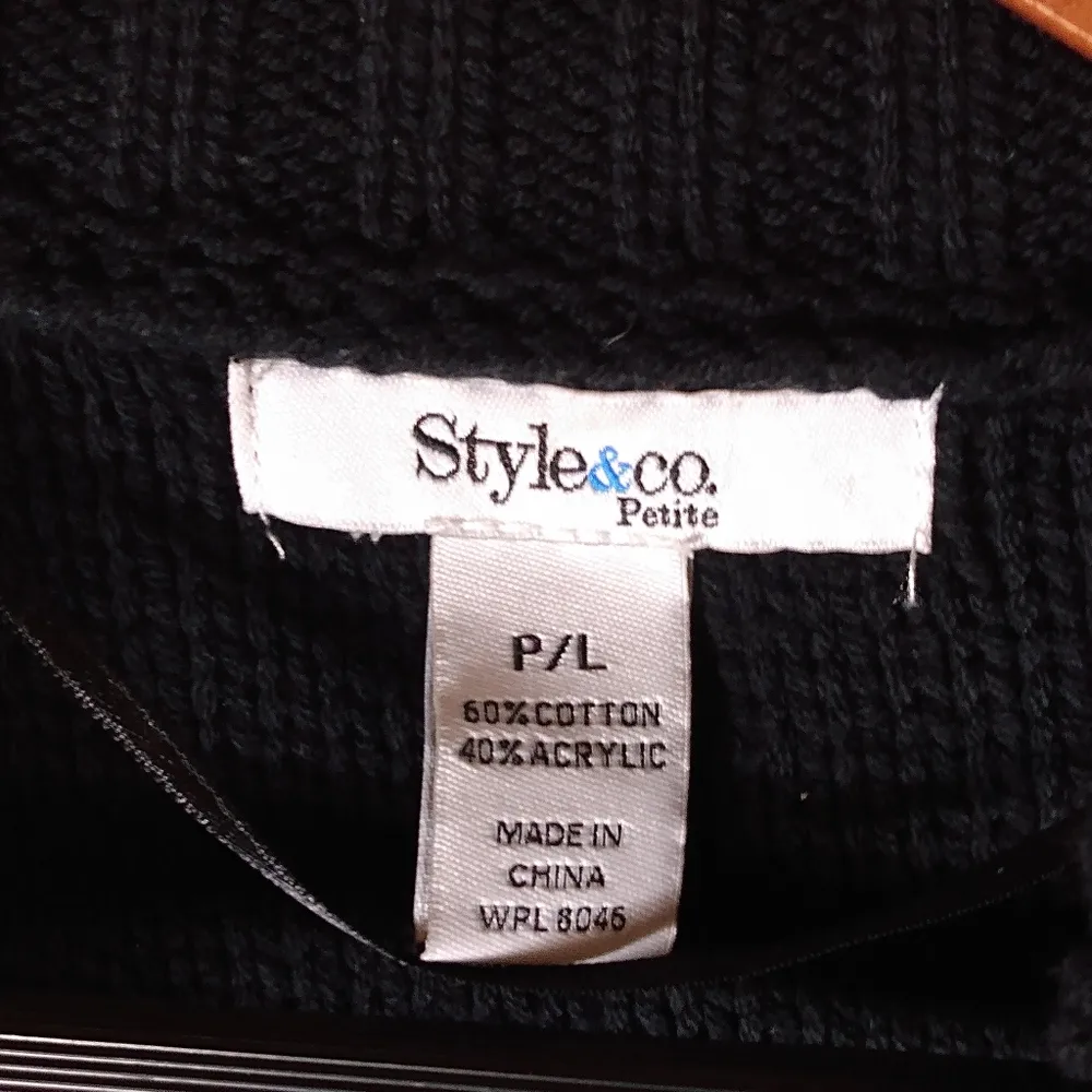 Style Co. LP Cotton Blend Cable Knit Cardigan Sweater Vest Top in Black Petite - Image 3
