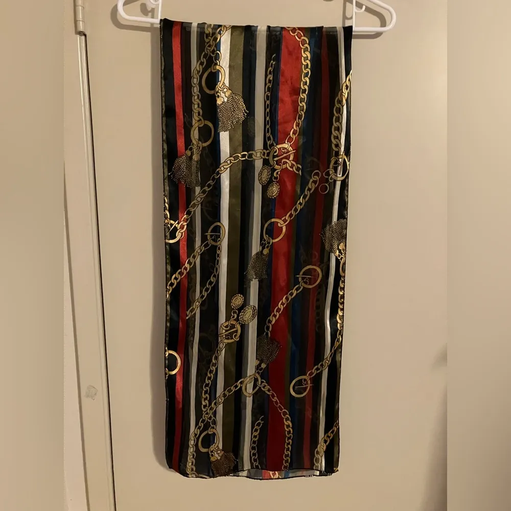 Vintage Women’s Multicolor Stripe Chain Scarf Black - Image 3