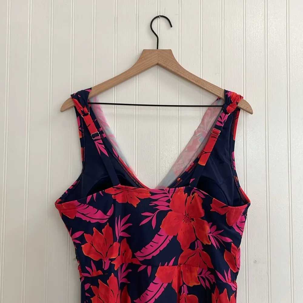 LANDS END Tummy Control Surplice Wrap Swim Dress One Piece Swimsuit Size 18 Blue - Image 7