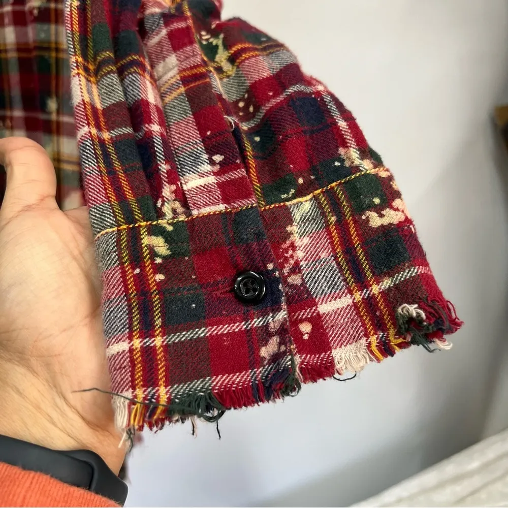 One 24 Rags Womens Flannel Plaid Raw Hem Long Sleeve Sz X - Image 4