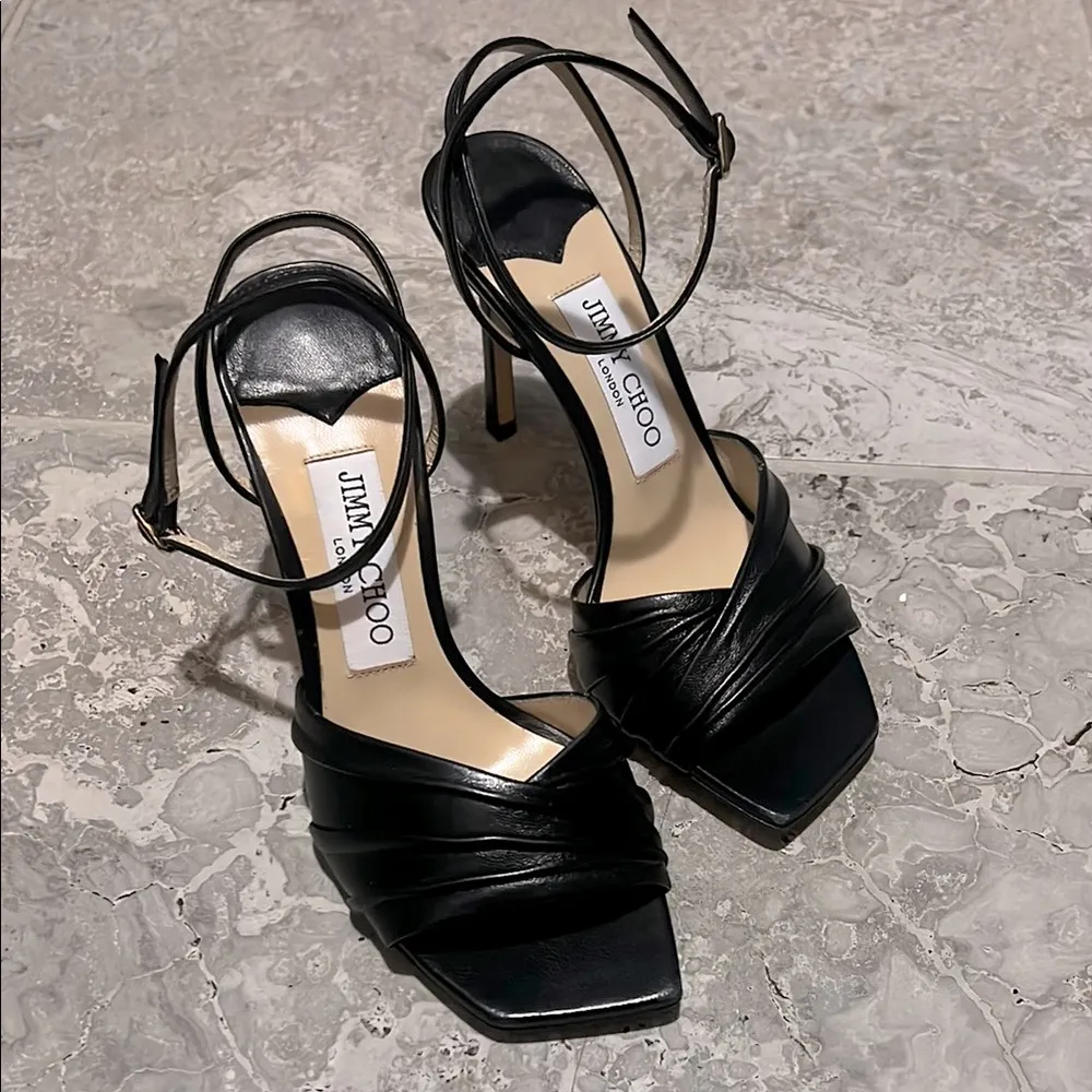 Jimmy Choo Basil Ankle Strap High Heel Black Sandals, Size 35 NEW in Box+DustBag - Image 8
