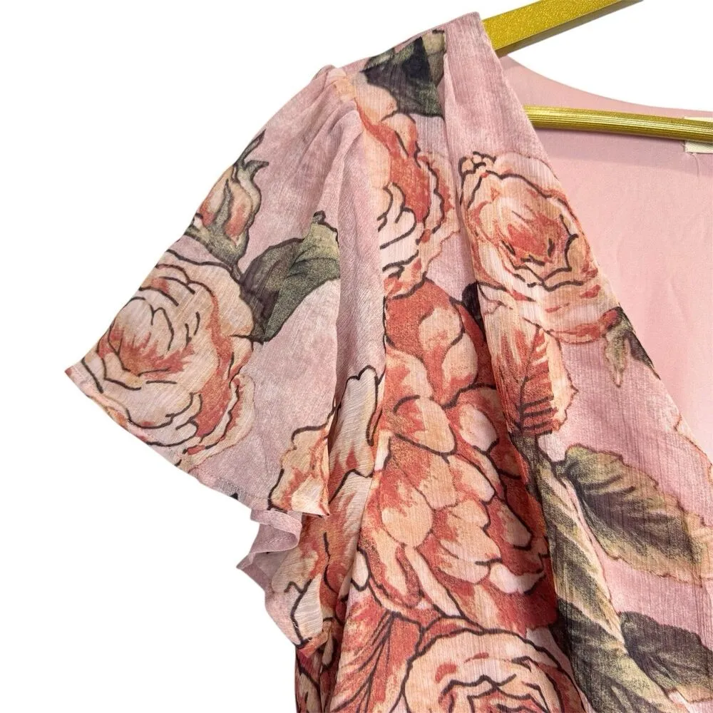 Urban Girl Women Floral Chiffon Babydoll Maxi Dress Size 1X Pink Sheer Fairy Y2K - Image 4