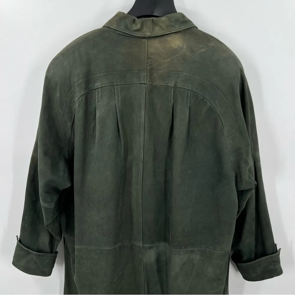 Vintage Wilsons Leather Adventure Bound Green Trench Coat Jacket - Image 10