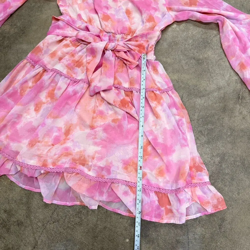 Watercolor pink tie dye flowy bow tiered dress - Image 6