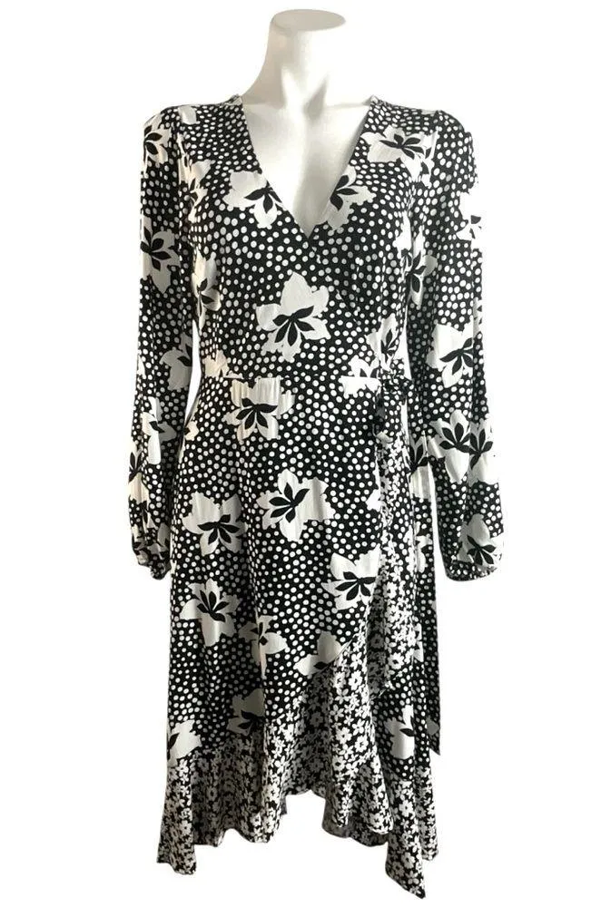 Anthropologie Porridge Amity Wrap Dress in Black and White Floral Polka Dot - Image 5