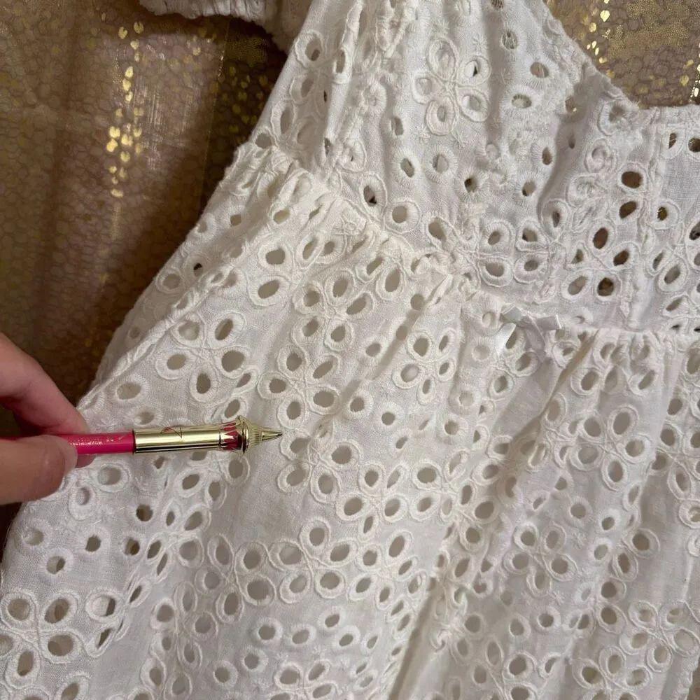 For Love & Lemons Becca White Eyelet Puff Sleeve Mini Dress XL NWT - Image 6