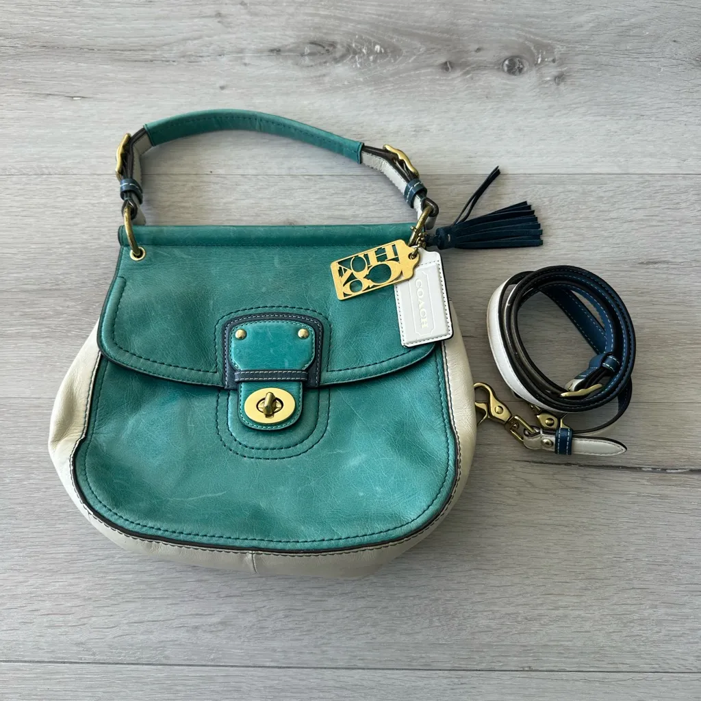 Coach Willis Legacy Colorblock Aqua/White 70th Anniversary Crossbody EUC - Image 7
