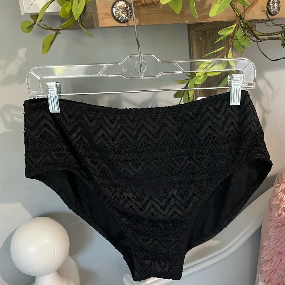Swimsuit Bikini Bottoms New Black Size 16W Womens 1X Catalina Solid Crochet Lace - Image 6
