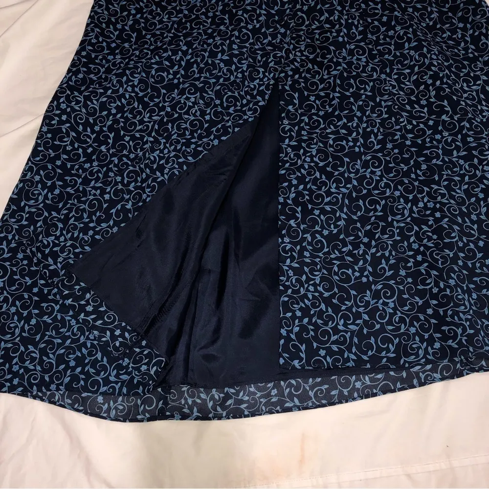 90’s Midi Dress Size 6 Maxi Blue Floral Short Sleeves Button Front David Warren - Image 9