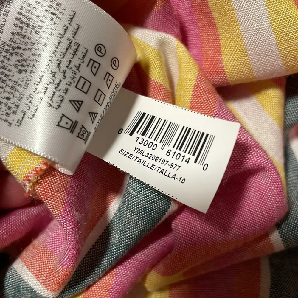 Sunrise stripe A-Line Button-front linen multi colored striped retro midi skirt - Image 8