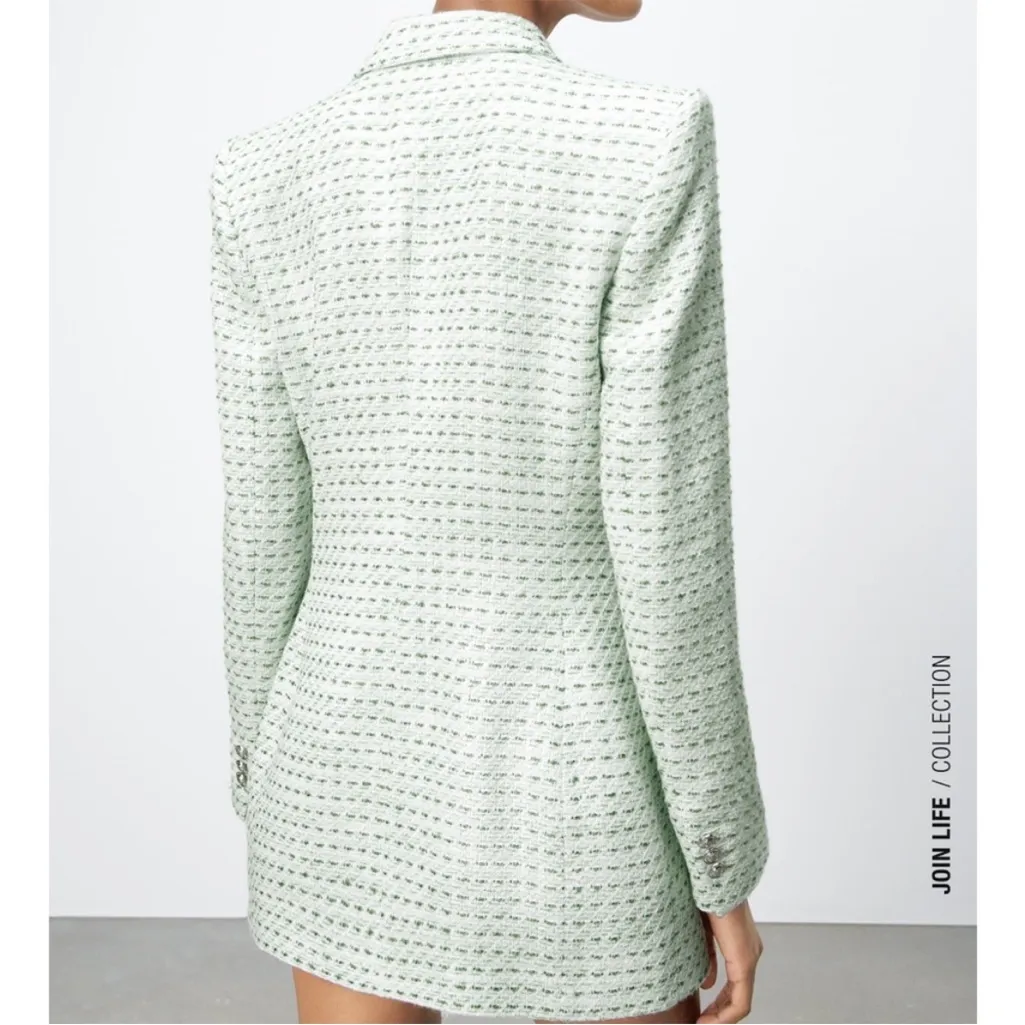 Zara Tweed Green Blazer - Image 3