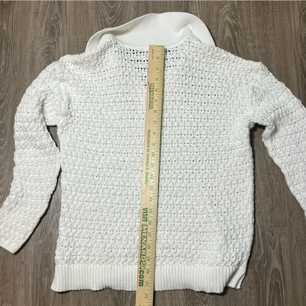 Talbots White Open Knit Johnny Collar Sweater Pullover Sailorcore Coastal​​ - Image 5