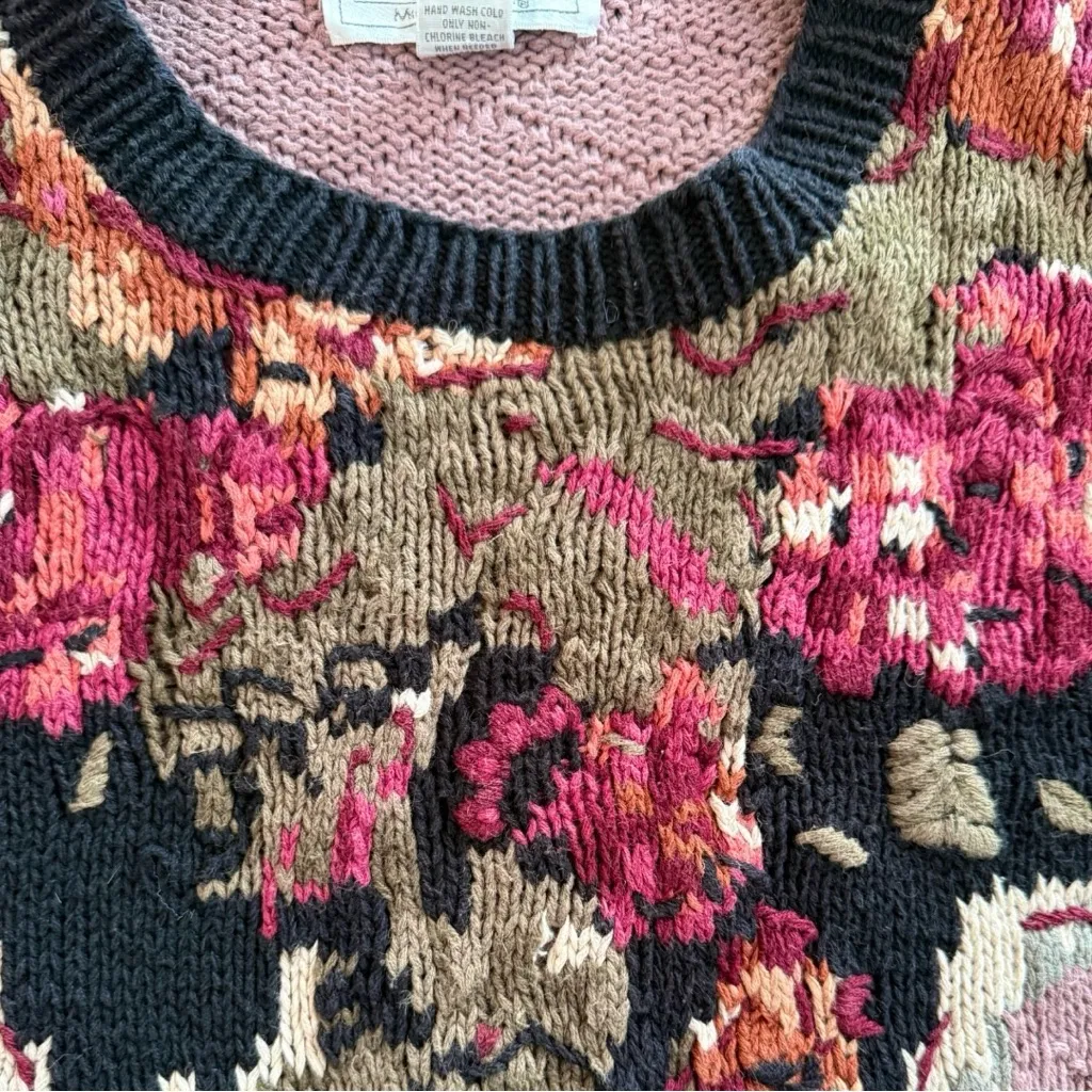 Vintage 80s 90s Studio x Michelle Stuart Roses Knit Sweater Size Small Pink - Image 10