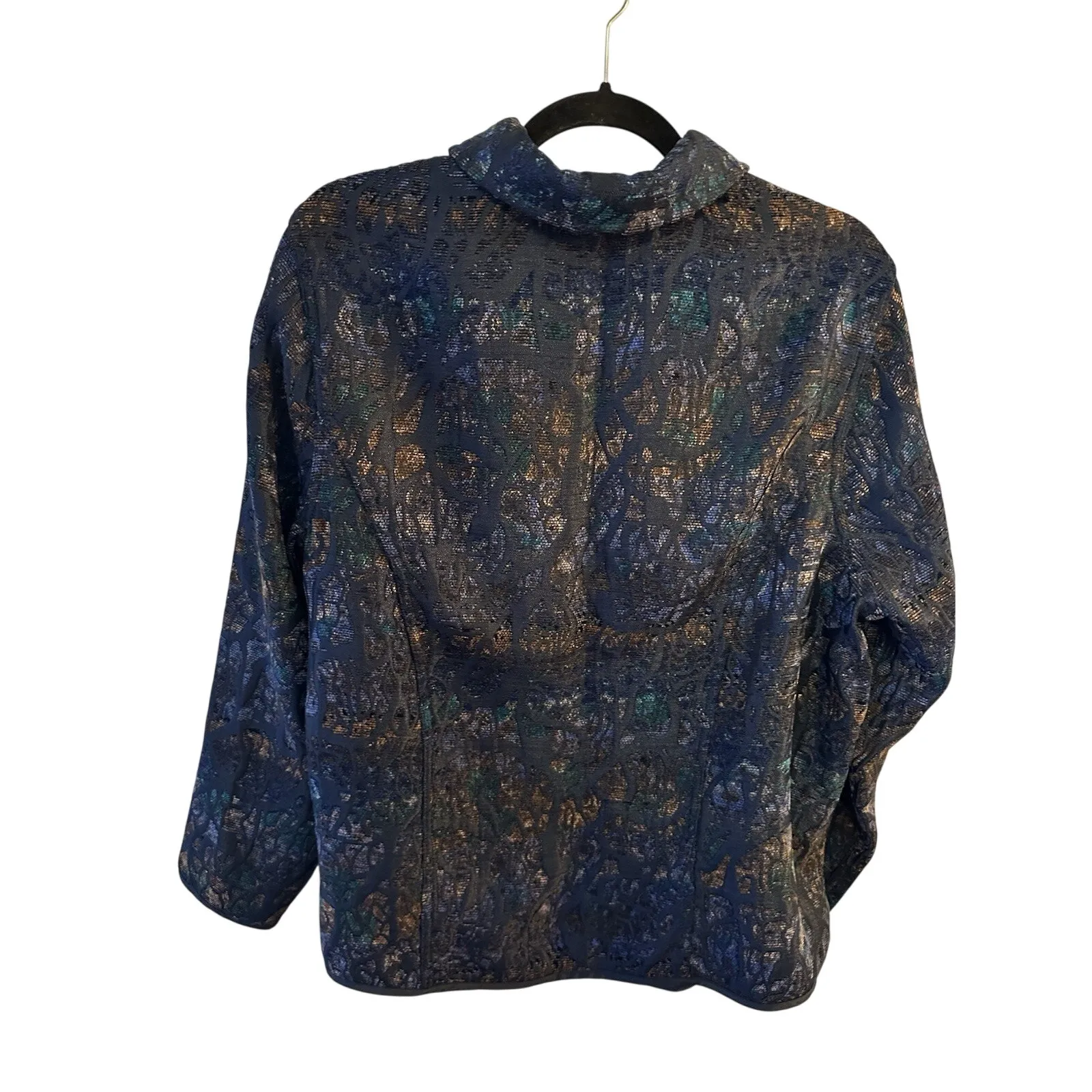Tapestry Shirt Jacket CJ Banks Size 1X Button Up Blue Jewel Tones Abstract EUC - Image 2