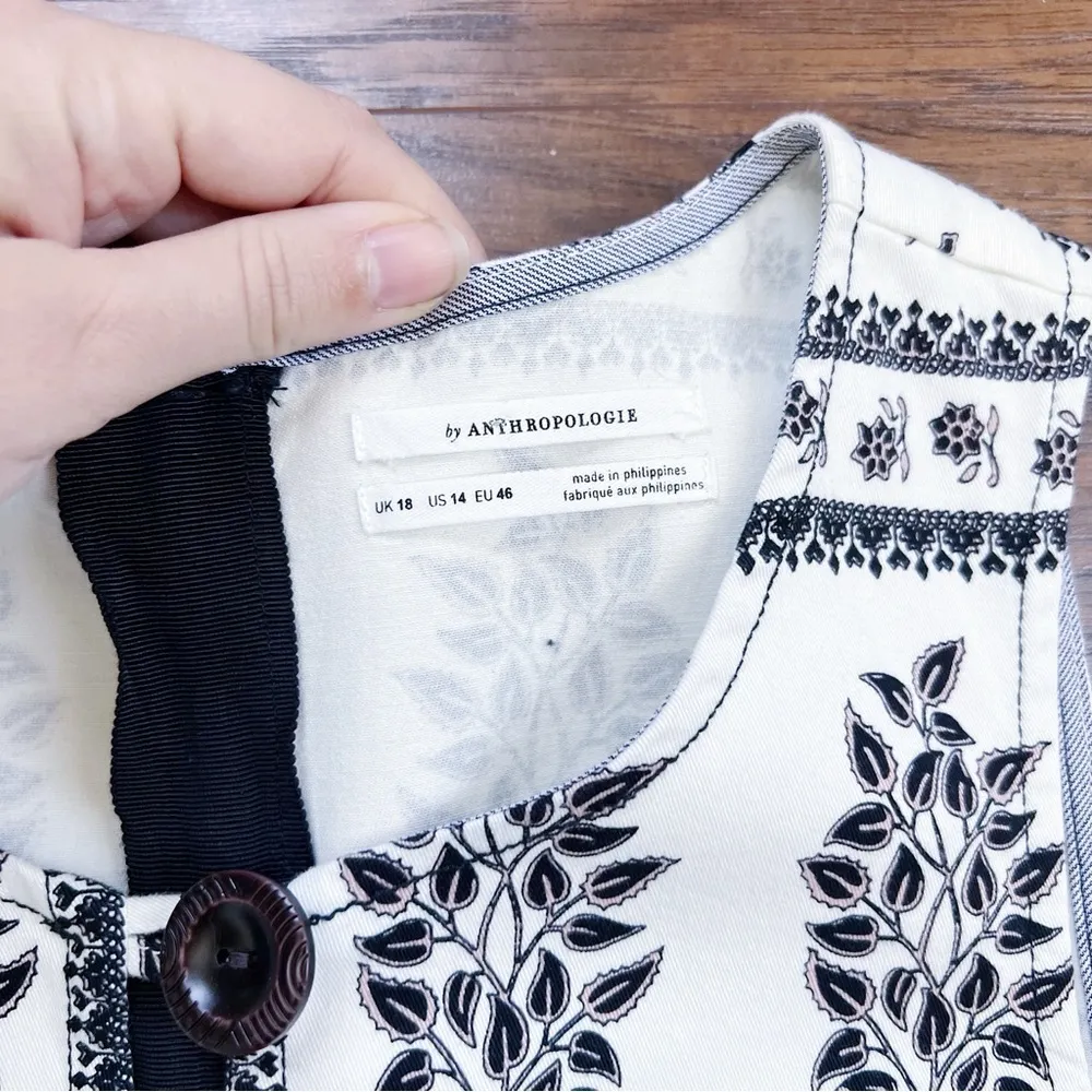 Anthropologie • Woodblock Midi Dress cream brown floral print stretch twill - Image 5