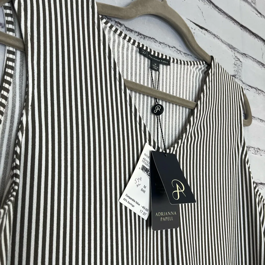Adrianna Papell Black and White Fitted Sleeveless Striped Tank Top NWT SZ M - Image 6