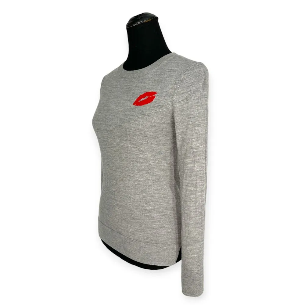 Banana Republic | XS | Merino Wool Grey Long Sleeve Crewneck Kiss Lips Sweater - Image 3