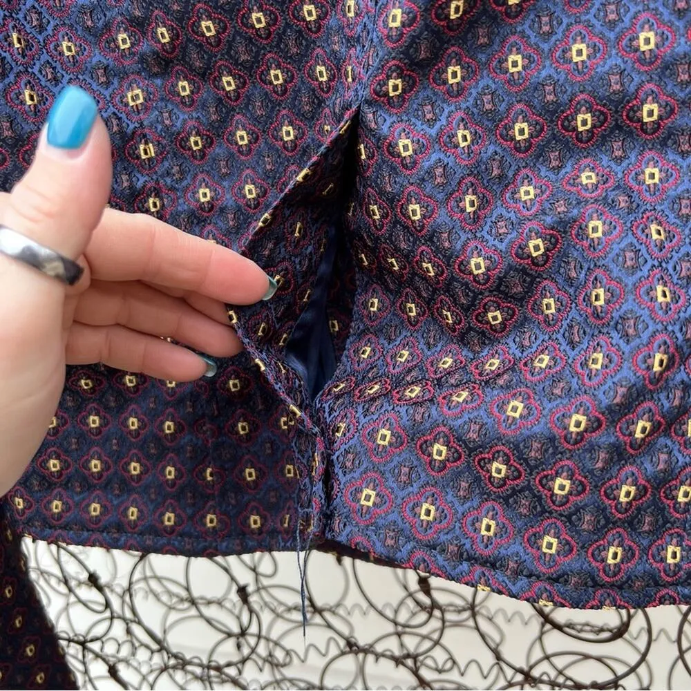 Free People Shrunken Jacquard Jacket Blazer Navy Maroon Geometric SMALL - Image 9