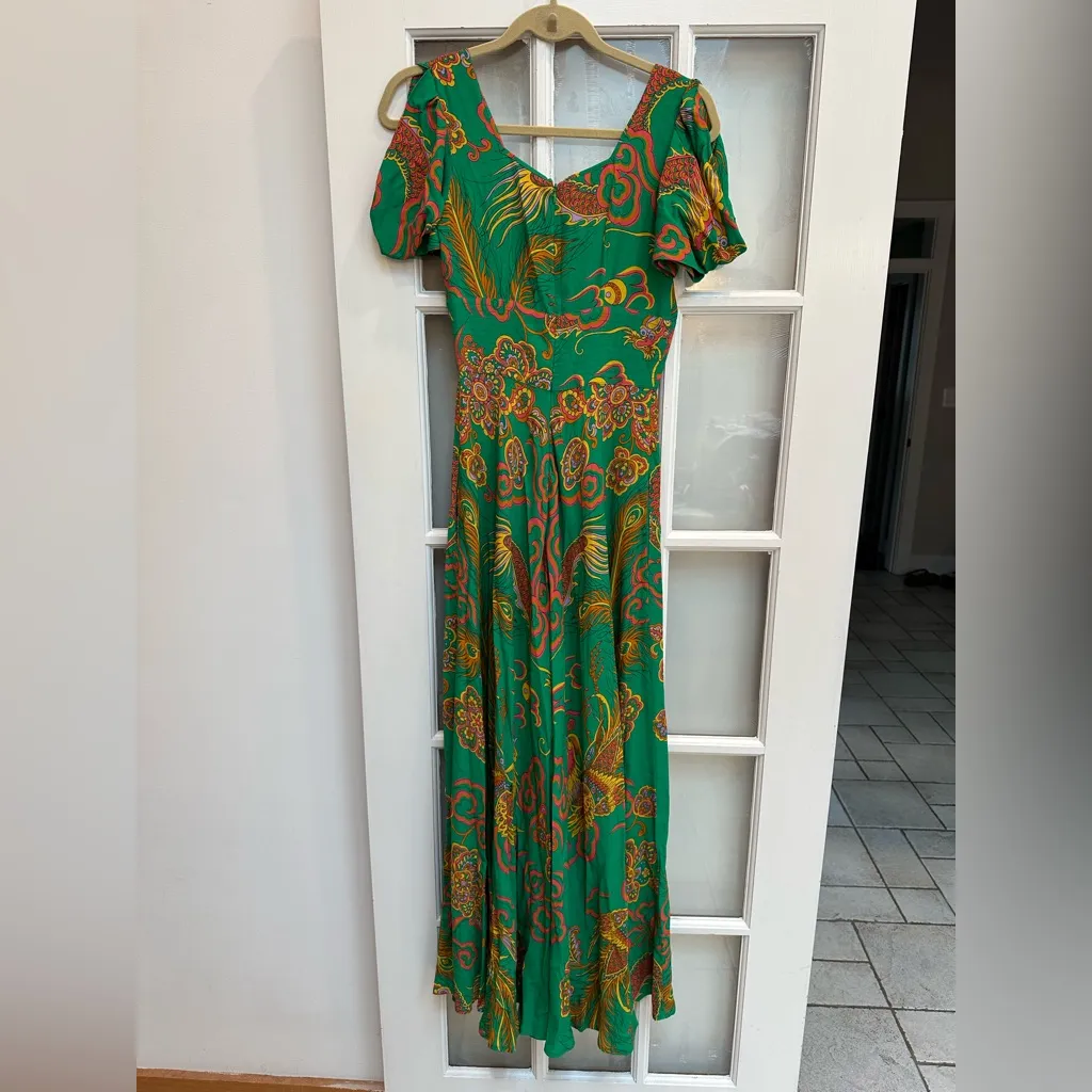 Trashy Diva by Candice Gwinn Green Phoenix & Dragons Maxi Dress Size XS NWT $265 - Image 5