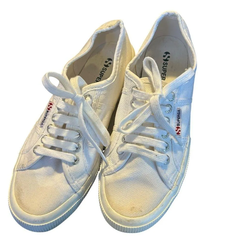 Superga White Canvas Silver Eyelet Detail 2750 Cotu Classic Size 7.5 Sneaker. - Image 2